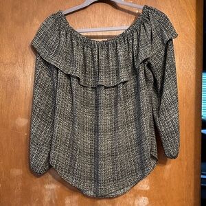 Ann Taylor Off Shoulder Blouse Green Ruffle - Size M